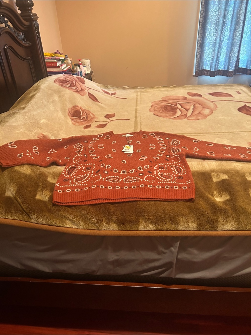 Chelsea & Theodore Rust Orange Studded Crewneck Sweater